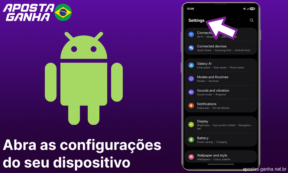 Acesse as configurações do seu dispositivo para instalar o aplicativo Aposta Ganha