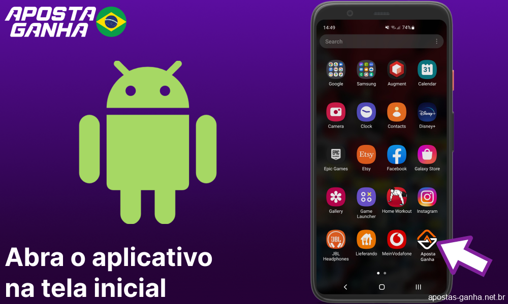 Abra o aplicativo Aposta Ganhana tela inicial
