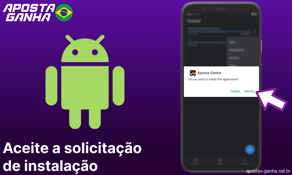 Aceite o pedido de instalação do aplicativo Aposta Ganha