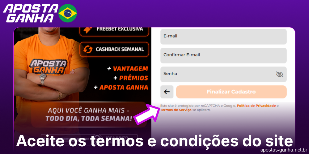 Aceite os termos e condições do site de Aposta Ganha