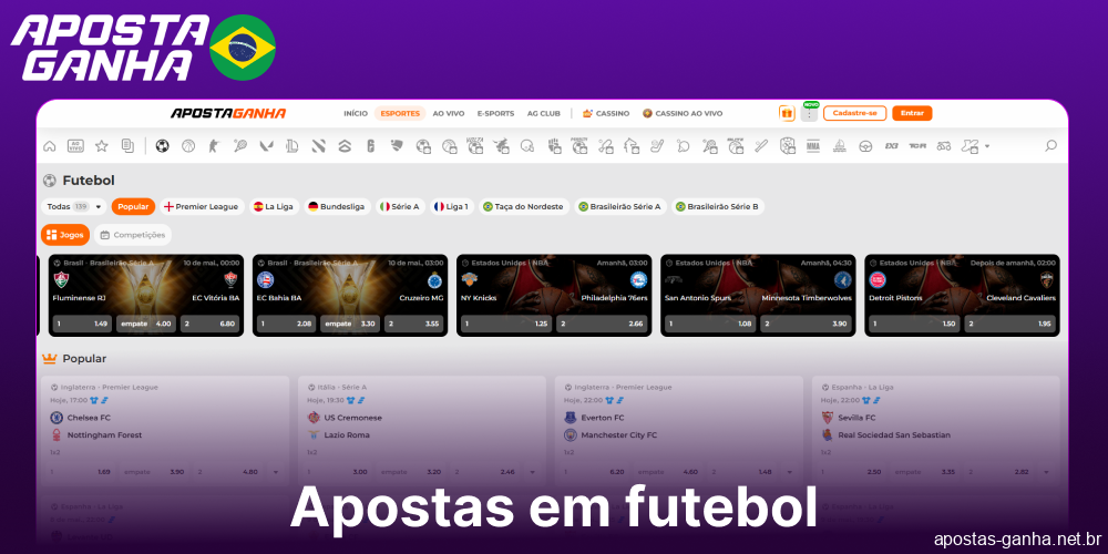 Opções de apostas em futebol disponíveis no Aposta Ganha para jogadores do Brasil