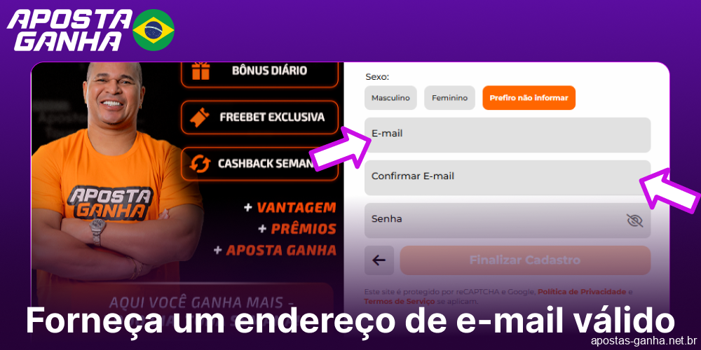 Introduza o seu nome no site da Aposta Ganha