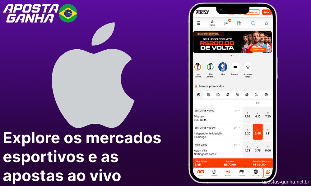 Explore os mercados esportivos e as apostas ao vivo na Aposta Ganha