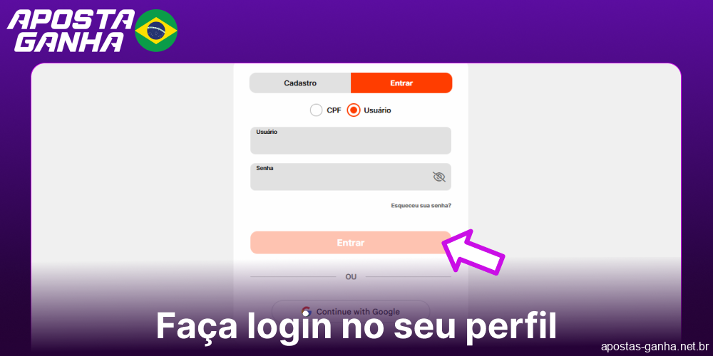 Faça login na sua conta da Aposta Ganha