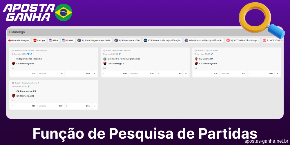 Opção de busca disponível no Aposta Ganha para jogadores do Brasil
