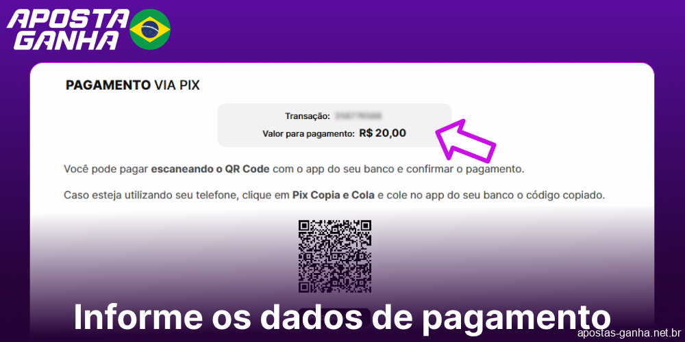 Informe os dados de pagamento no Aposta Ganha