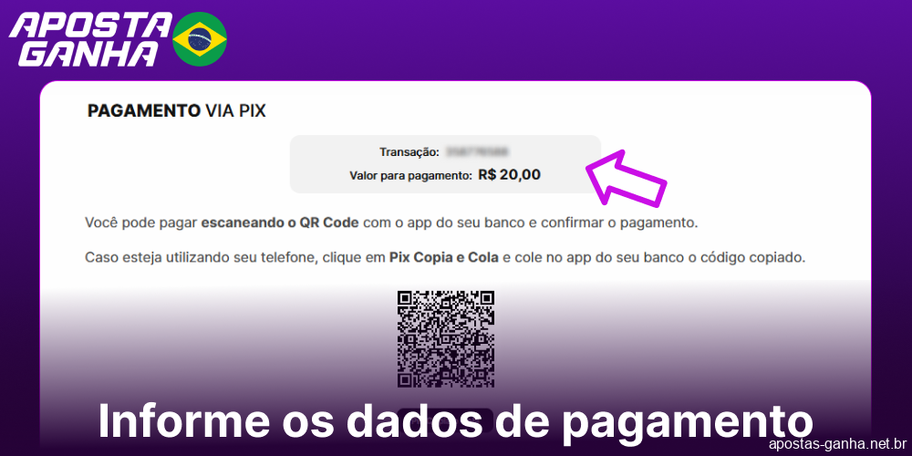 Insira suas informações de pagamento no Aposta Ganha