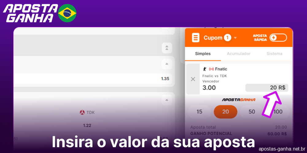 Insira o valor da sua aposta no Aposta Ganha