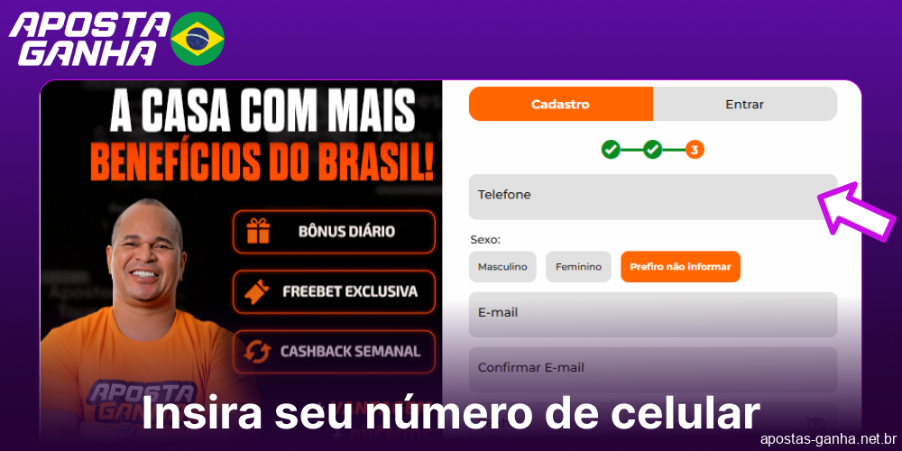 Insira seu número de celular no Aposta Ganha
