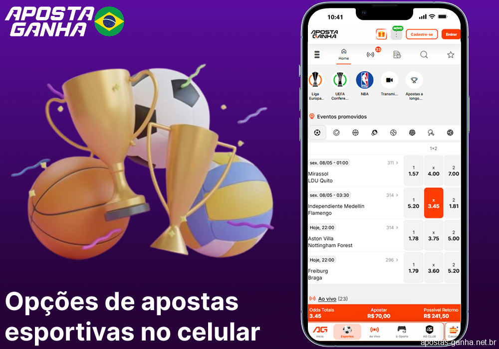 Opções de apostas esportivas pelo celular no Aposta Ganha para jogadores do Brasil