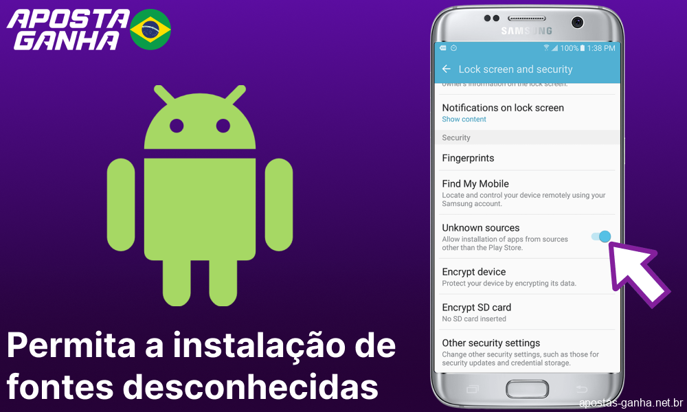 Permita a instalação de fontes desconhecidas para instalar o aplicativo Aposta Ganha