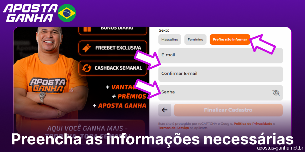 Preencha as informações necessárias no Aposta Ganha