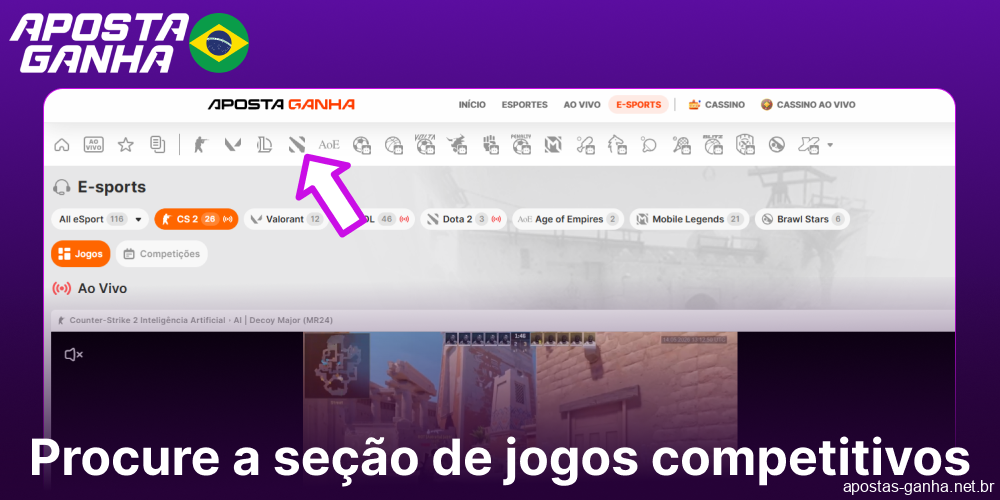 Procure a seção de jogos competitivos no Aposta Ganha