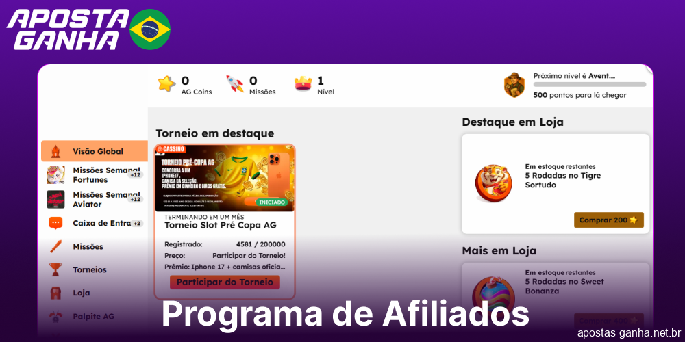 Programa de afiliados da Aposta Ganha disponível para jogadores do Brasil