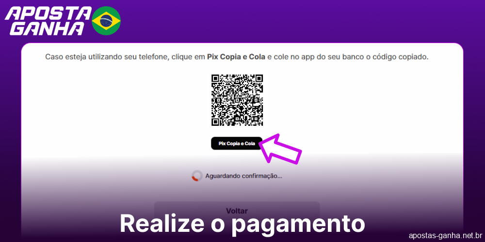 Realize o pagamento no Aposta Ganha
