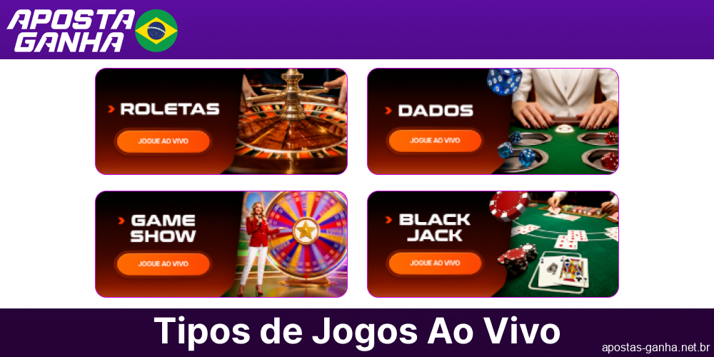 Os tipos de jogos de cassino ao vivo disponíveis no Aposta Ganha