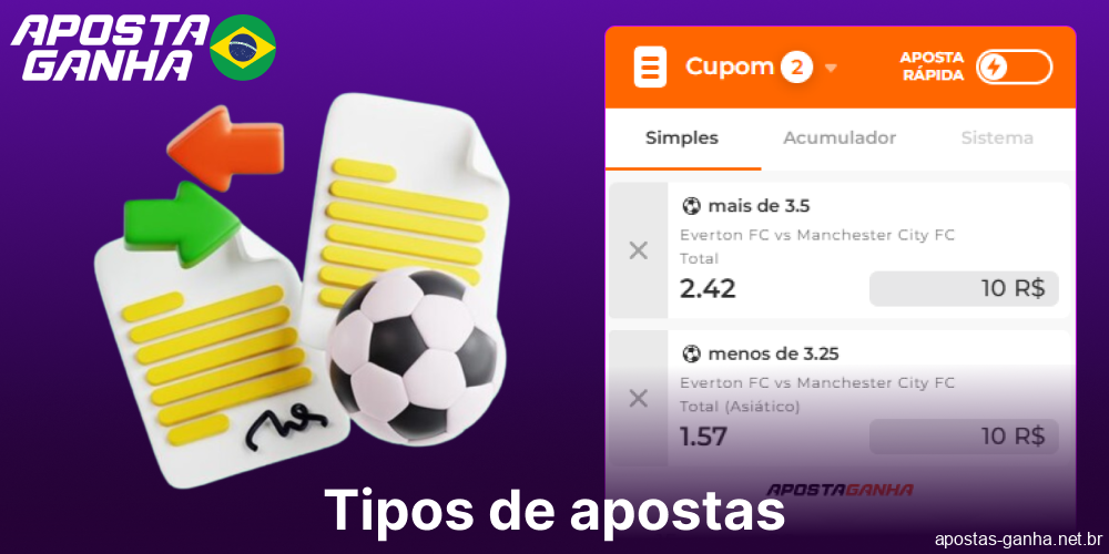 Tipos de apostas disponíveis no Aposta Ganha no Brasil