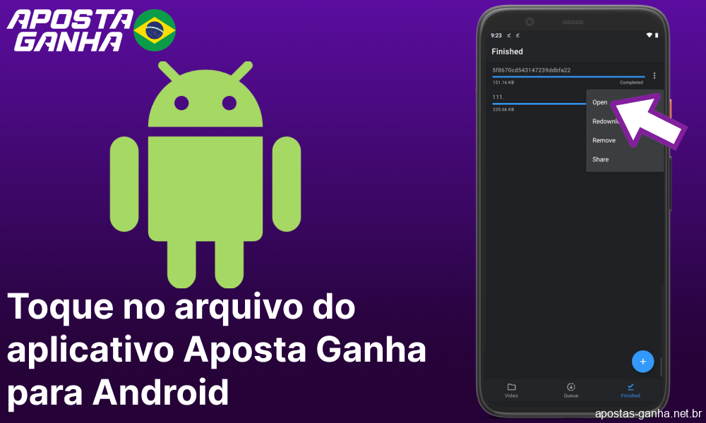 Toque no arquivo do aplicativo Aposta Ganha para Android