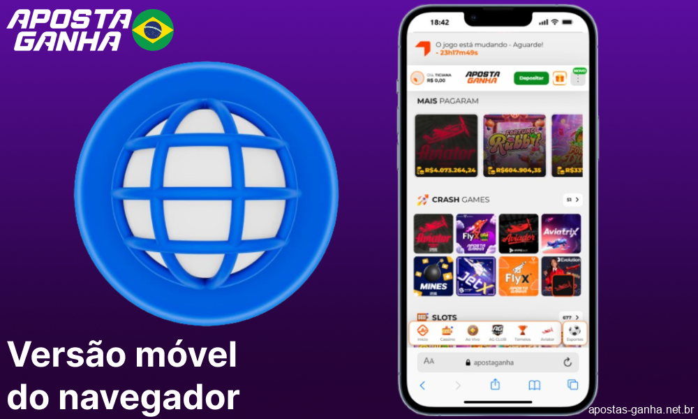 Versão móvel do site da Aposta Ganha disponível para jogadores do Brasil